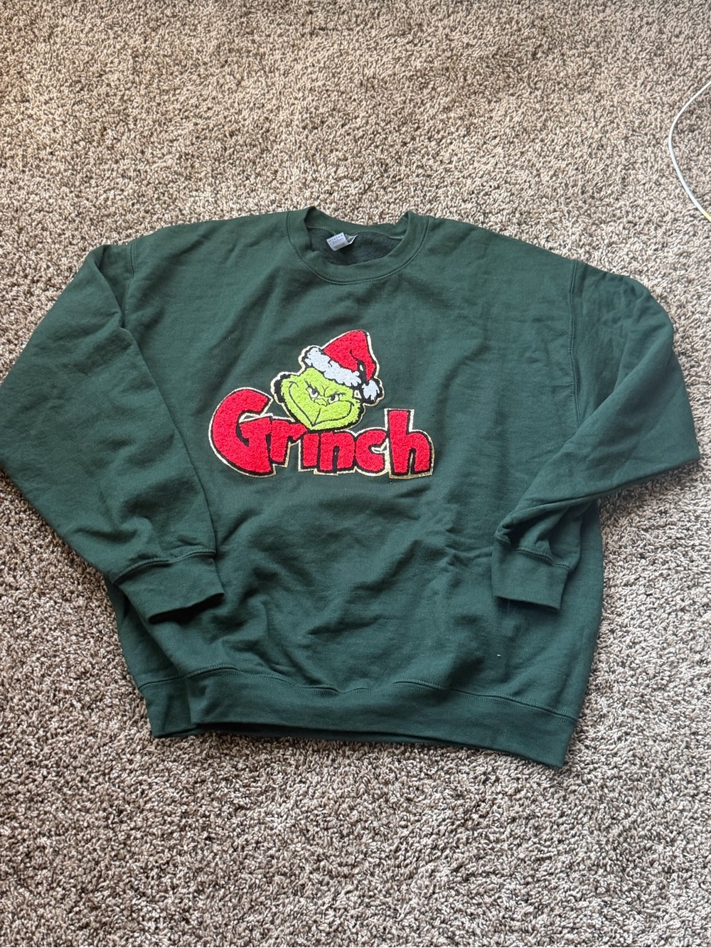 Gildan Dark Green Grinch Crewneck Sweatshirt with Red & Lime Graphic